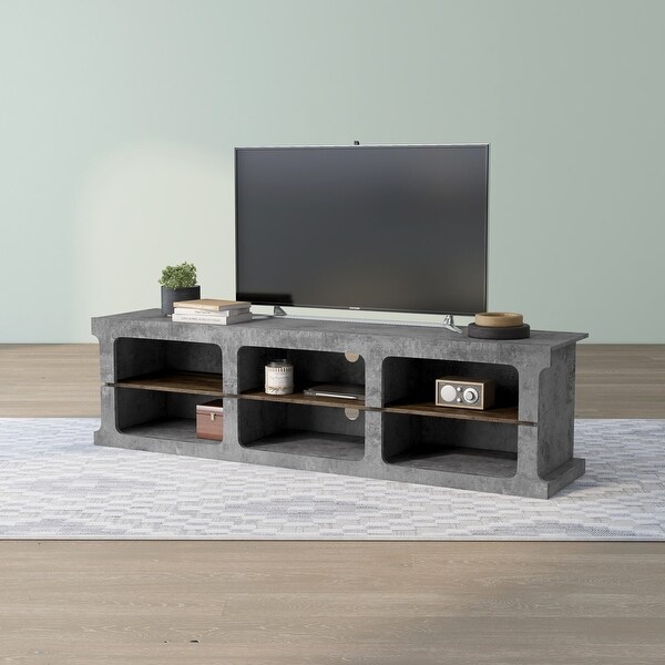 DH BASIC Cement Grey Urban 71-inch 6-shelf TV Stand with Cable Organization by Denhour