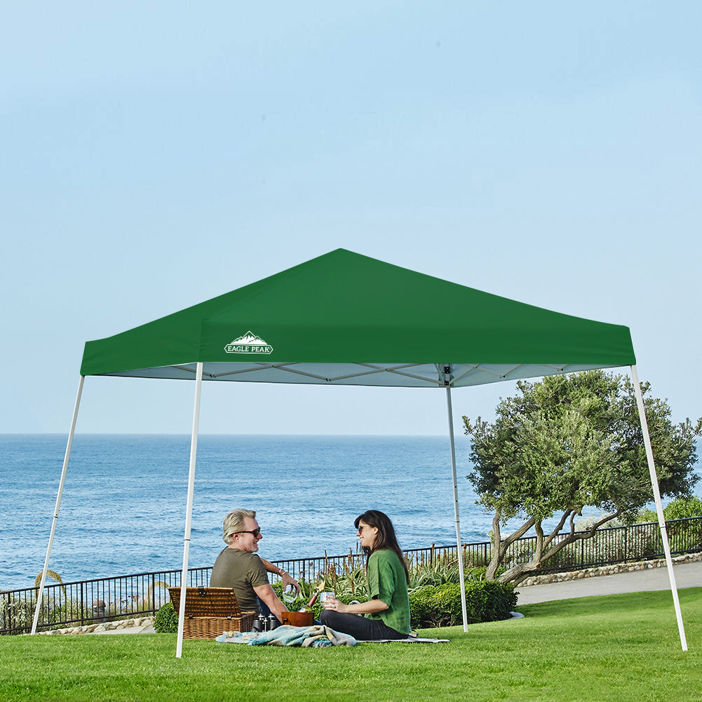 EAGLE PEAK 10' x 10' Slant Leg Pop-up Canopy Tent Easy One Person Setup Instant Outdoor Canopy Folding Shelter with 64 Square Feet of Shade (Green)