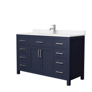 Wyndham Collection Beckett 54 in. W x 22 in. D x 35 in. H Single Sink Bathroom Vanity in Dark Blue with Carrara Cultured Marble Top WCG242454SBNCCUNSMXX