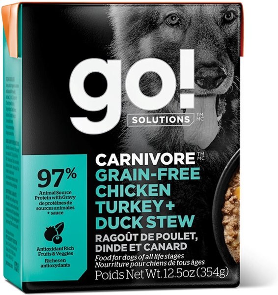 Go! CARNIVORE Grain-Free Chicken， Turkey and Duck Stew Dog Food