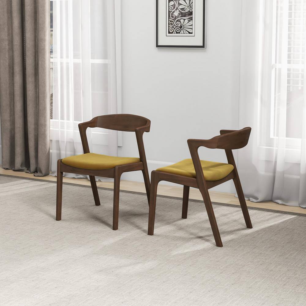 Roxy Mid-Century Modern Dark Yellow Velvet Dining Chair (Set of 2) HMD01869