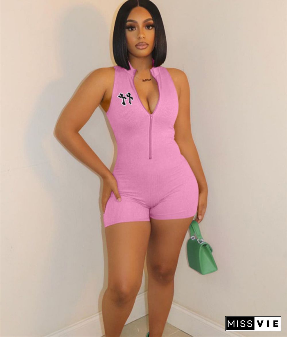 Casual Zipper Sleeveless One Piece Rompers