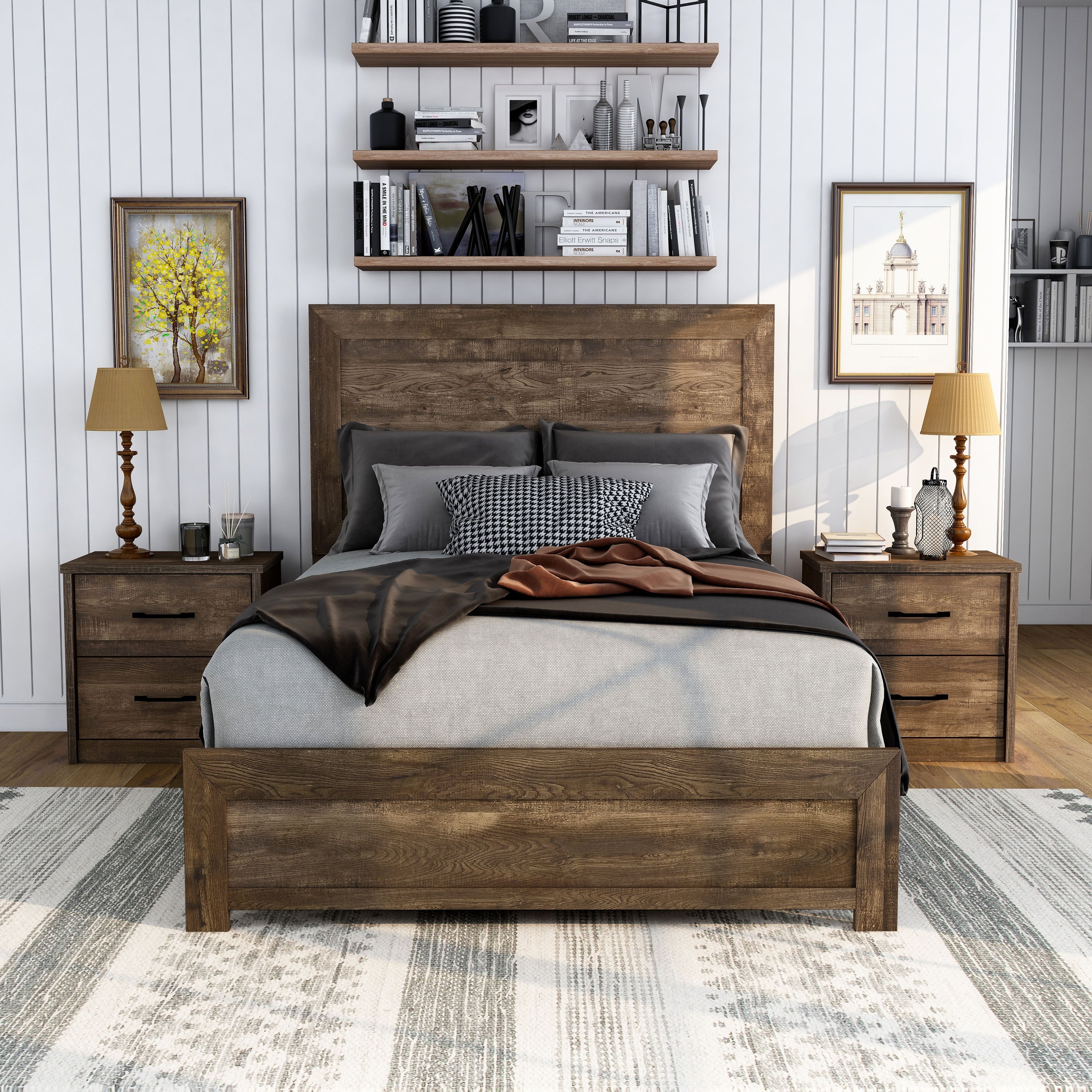 Furniture of America Greer Rustic Walnut 2-Piece Bed and Nightstand Set - - 35269919