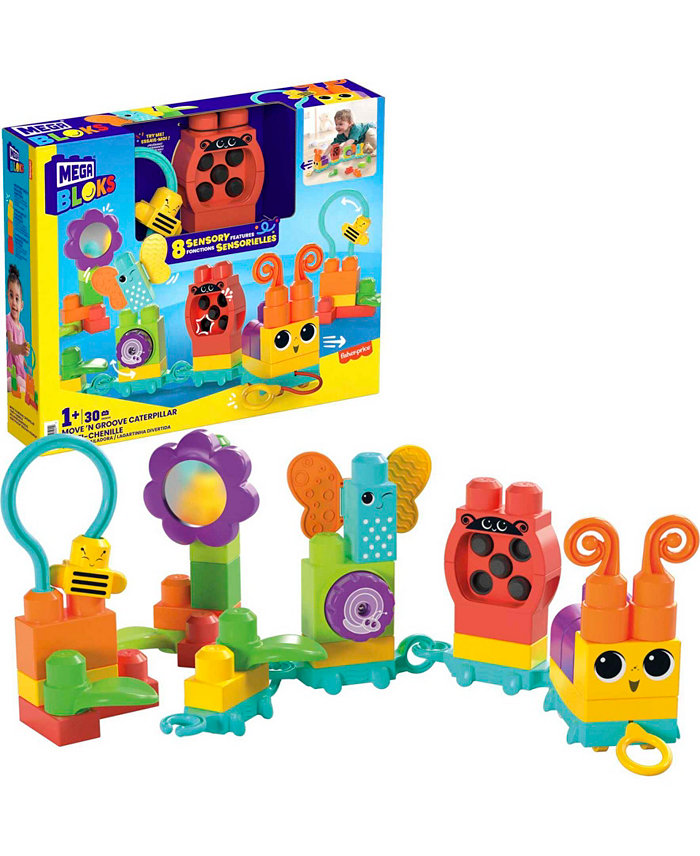 Mega Bloks Fisher-Price Sensory Toy Blocks Move and Groove Caterpillar 24 Pieces for Toddler Set