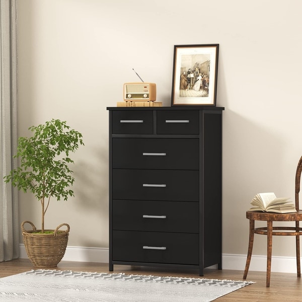 6 Drawer Tall Dresser with Sturdy Metal Frame， Industrial Drawer Chest for Bedroom， Clothes Storage Cabinet - as picture - - 37668923