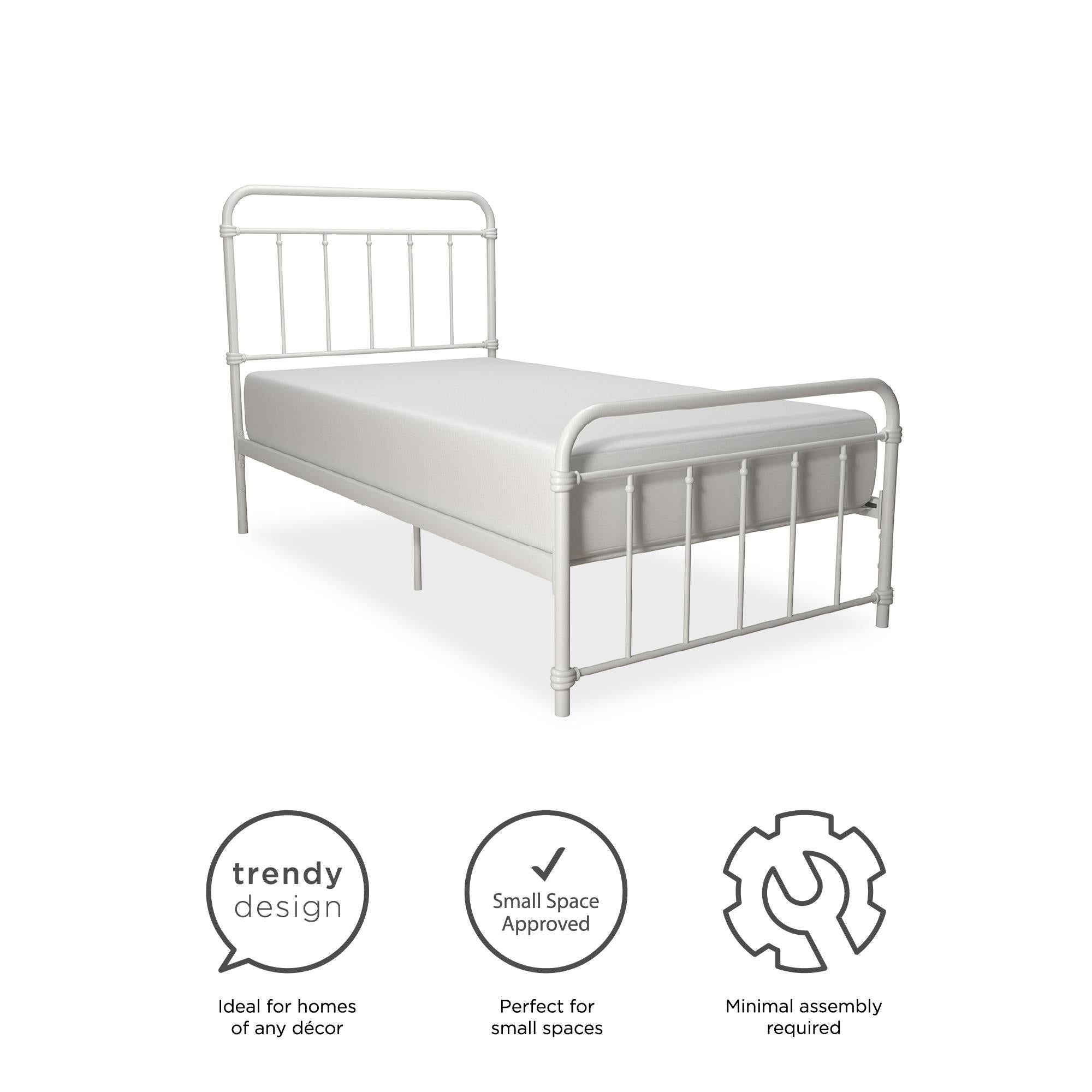 Desert Fields Wallace Metal Platform Bed, Twin, White