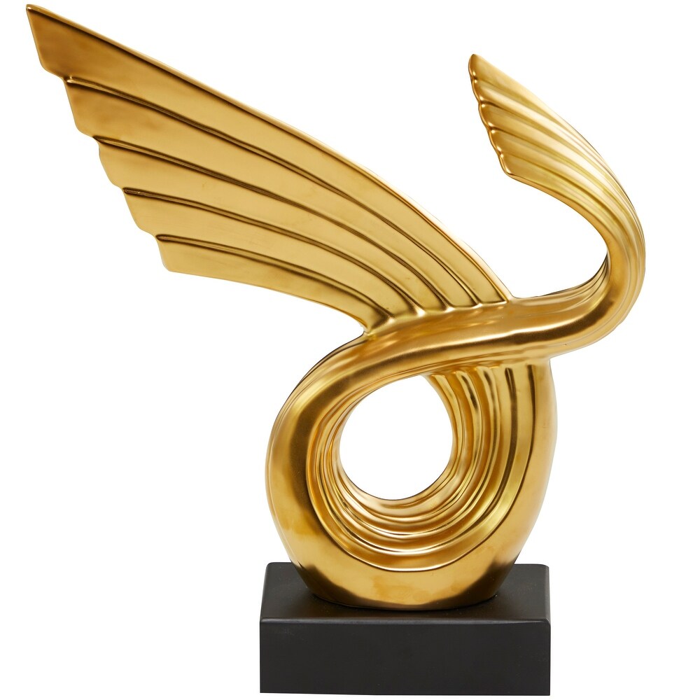 Gold or Silver Porcelain Wing Abstract Sculpture with Black Base