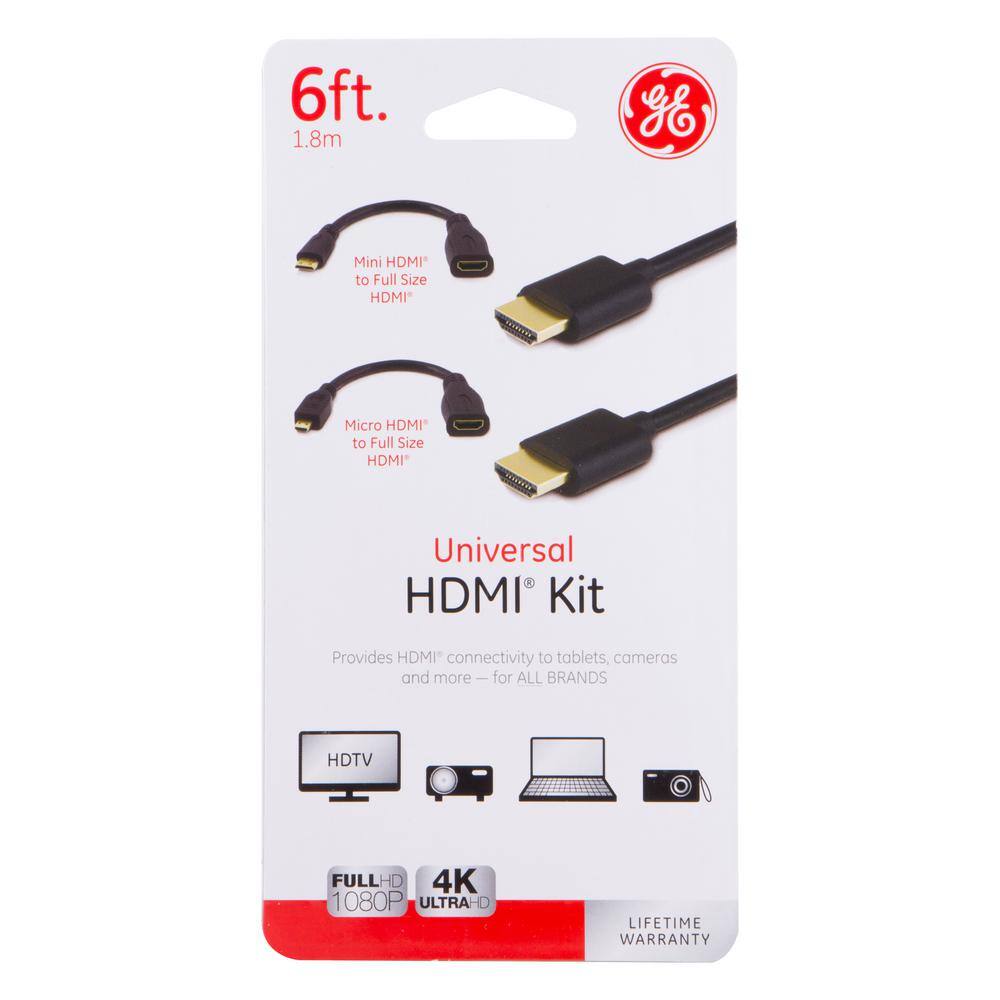 GE Universal HDMI Kit with a 6 ft. 4K HDMI 2.0 Cable a HDMI to Mini-HDMI Adapter and HDMI to Micro-HDMI Adapter 33584