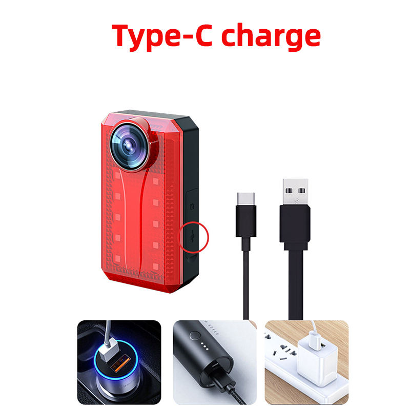 USB Rechargeable 1080p Bicycle Rear Cycling Flashlight Bike Camera with LED Tail Light