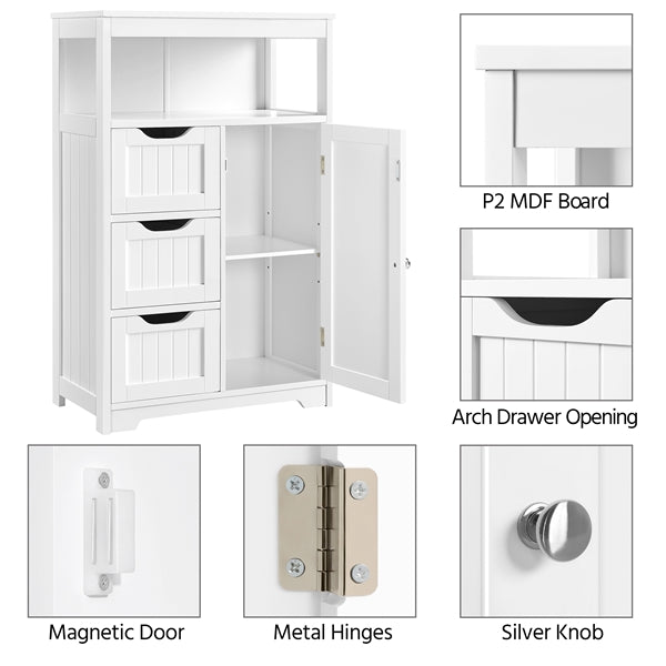 SMILE MART Wooden Floor Cabinet Bathroom Storage Organizer Multiple Tiers Shelves Cabinet for Bedroom Bathroom Living Room Cabinet,White