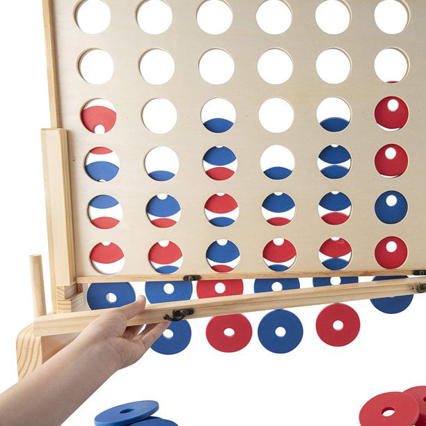 Prextex Giant Connect 4 Game - 4 in A Row Wooden Family Game Indoor/Outdoor Use, in Order to Win Connect the 4 | Four in a Row Family Game, Jumbo Wooden | Travel Bag, Coins and Rules Included