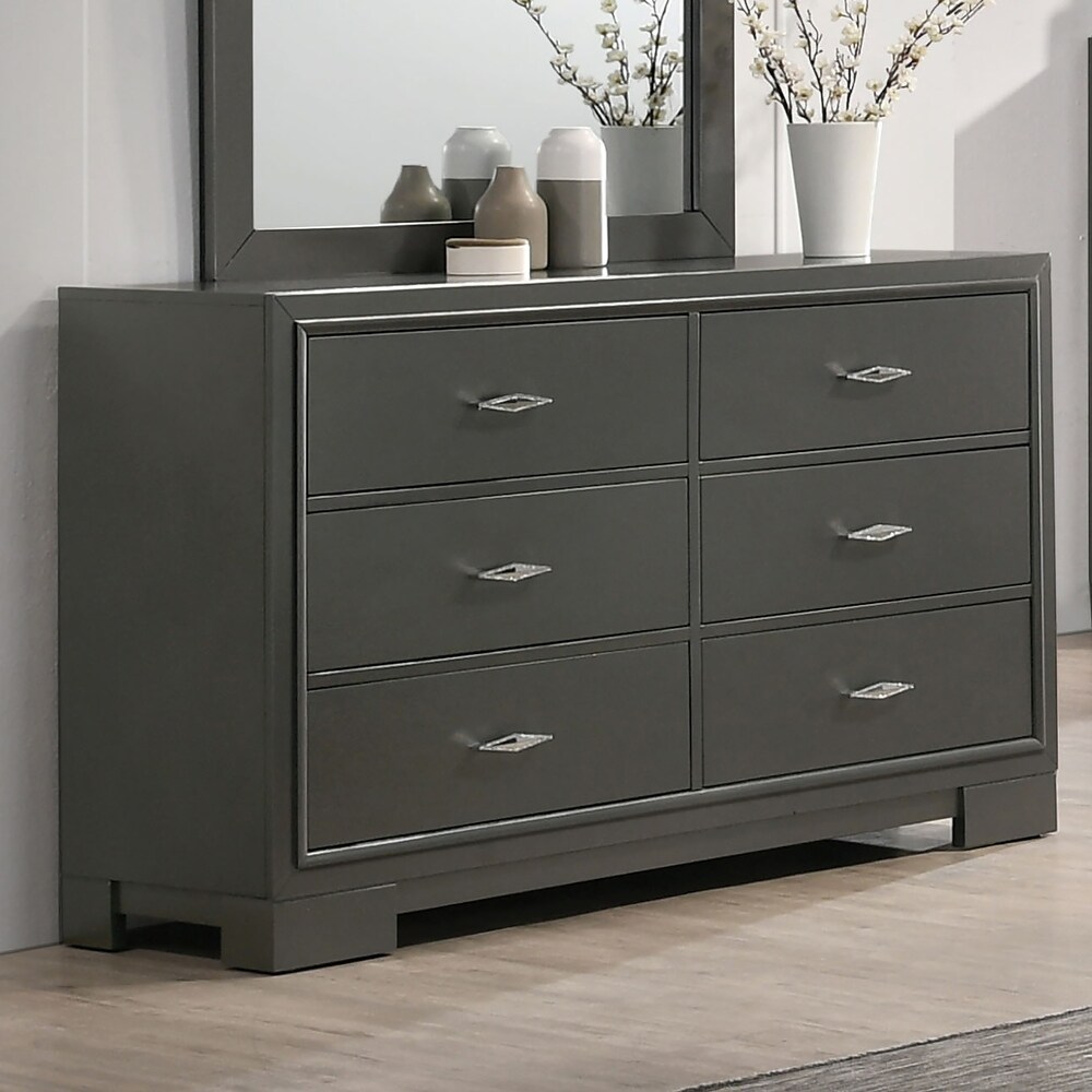 Lalt Contemporary Metallic Grey 58 inch Wide Wood 6 Drawer Dresser by Furniture of America