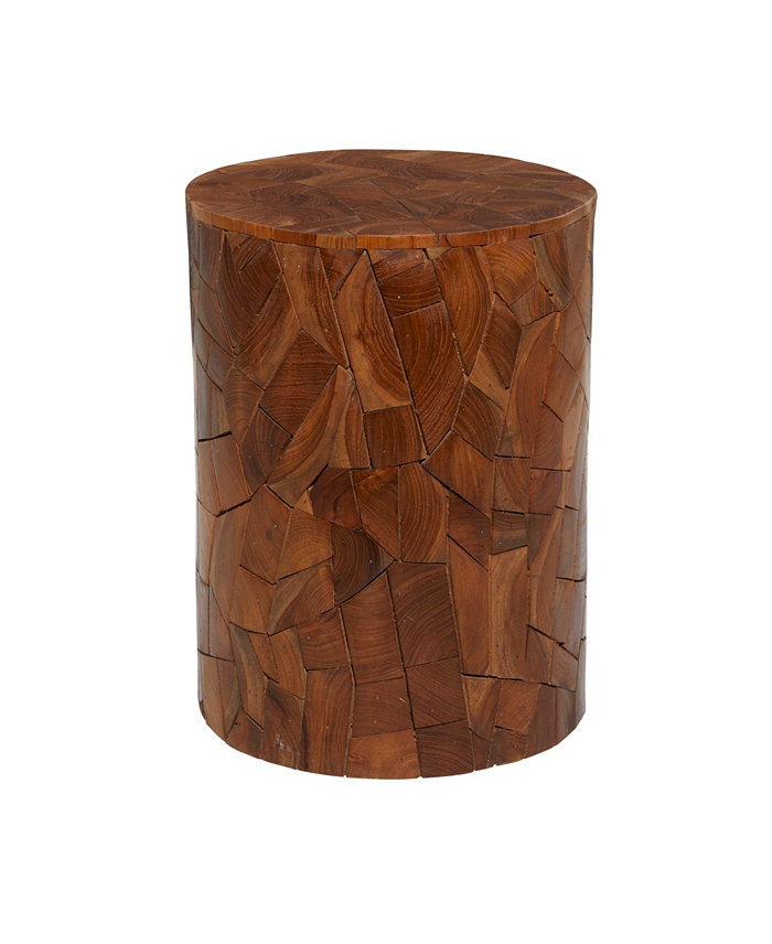 Rosemary Lane Round Block-Style Teak Wood Mosaic Side Table