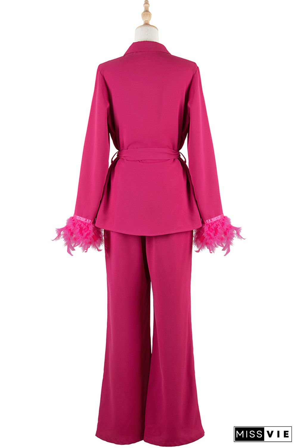 Rosy Suit Top and Wide Leg Pants Two Pieces Set