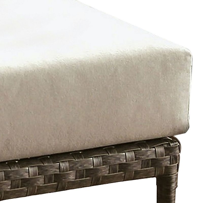 Faux Wicker Patio Ottoman with Fabric Box Cushion， Gray and Beige