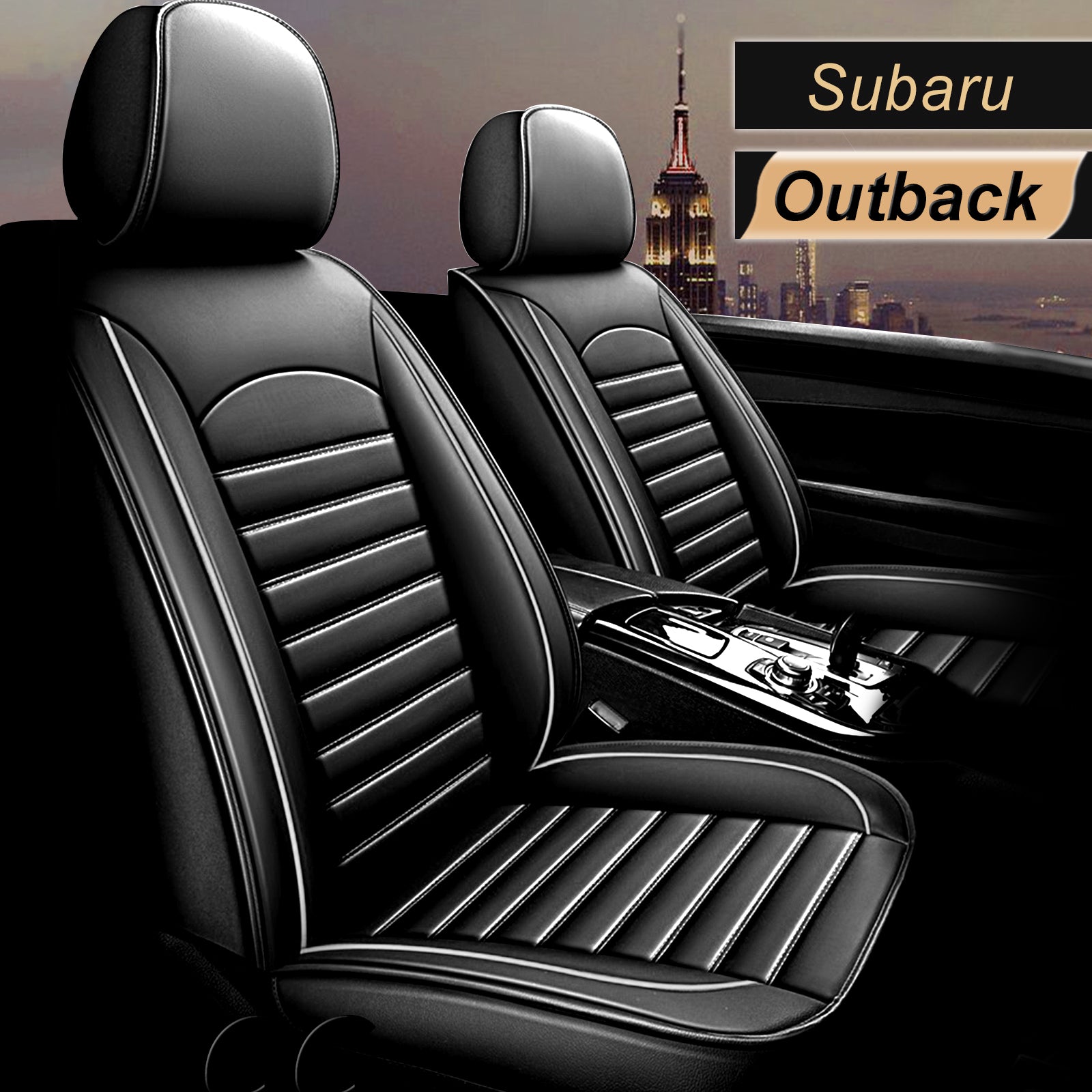 AOMSAZTO Fit Subaru Outback 2007-2021 Black and White Car seat Cover 5-seat Faux Leather Full Set Compatible Airbag