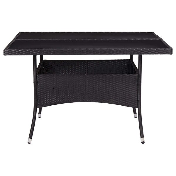 vidaXL Patio Dining Table Black Poly Rattan and Glass