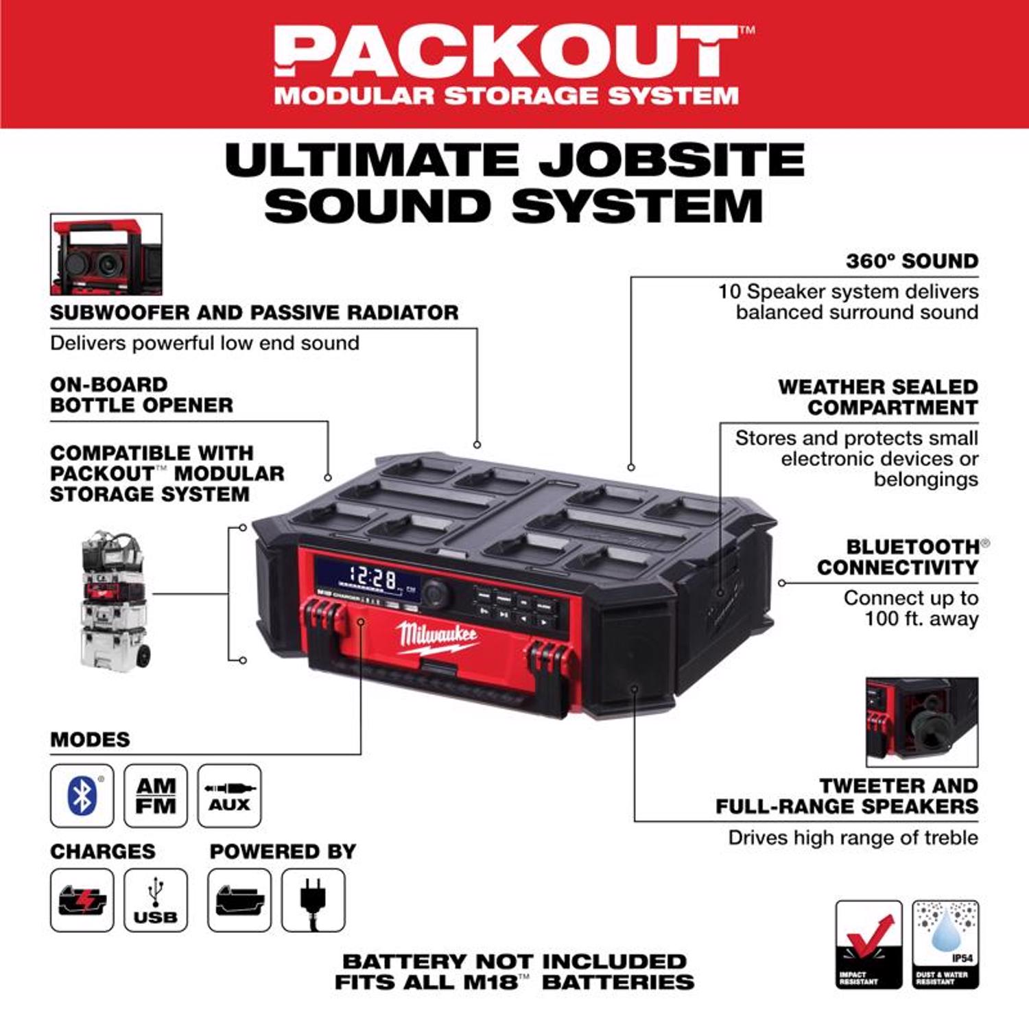 MW Packout Wireless Bluetooth Weather Resistant Radio + Charger