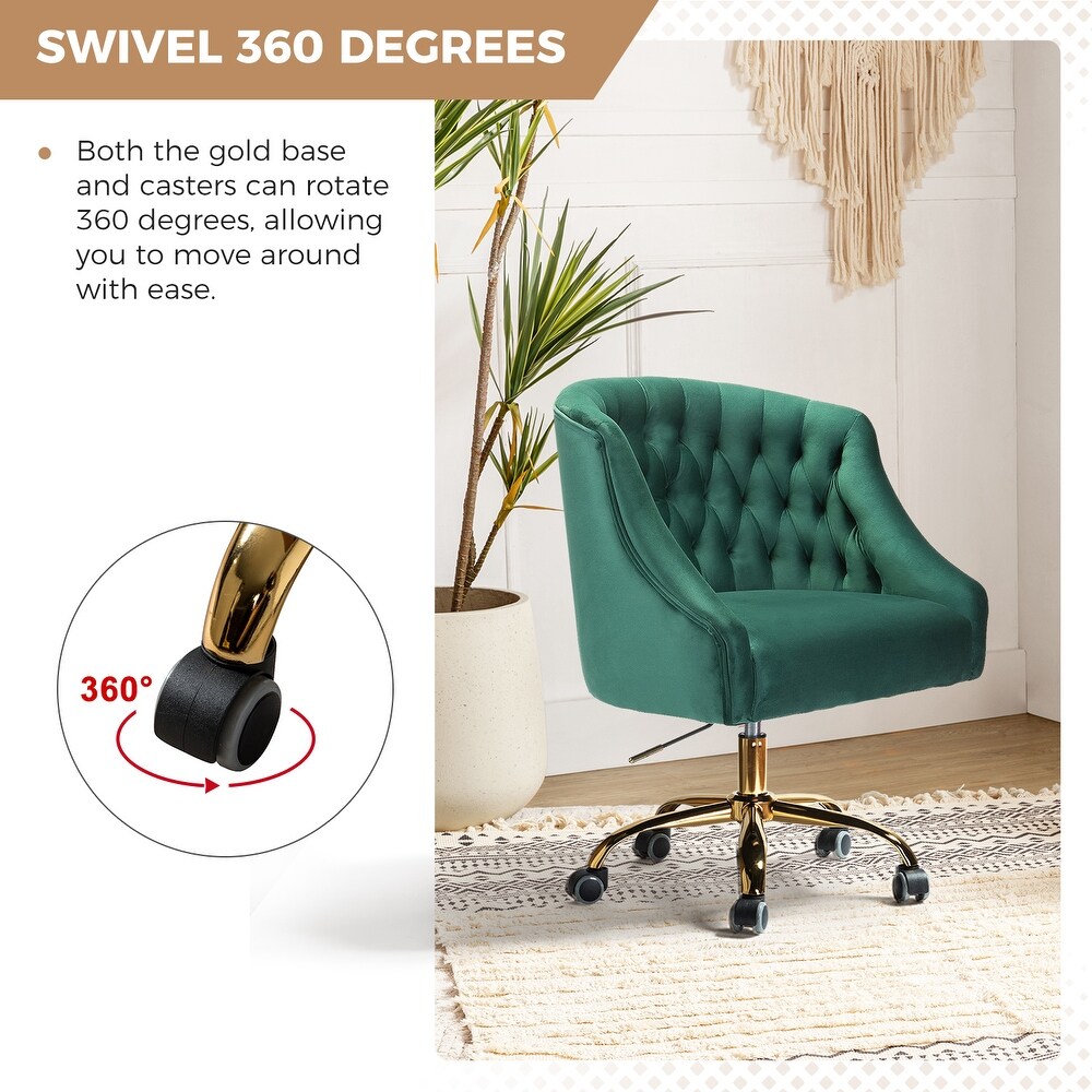 Modern Velvet Tufted Office Chair with Gold Metal Base by HULALA HOME