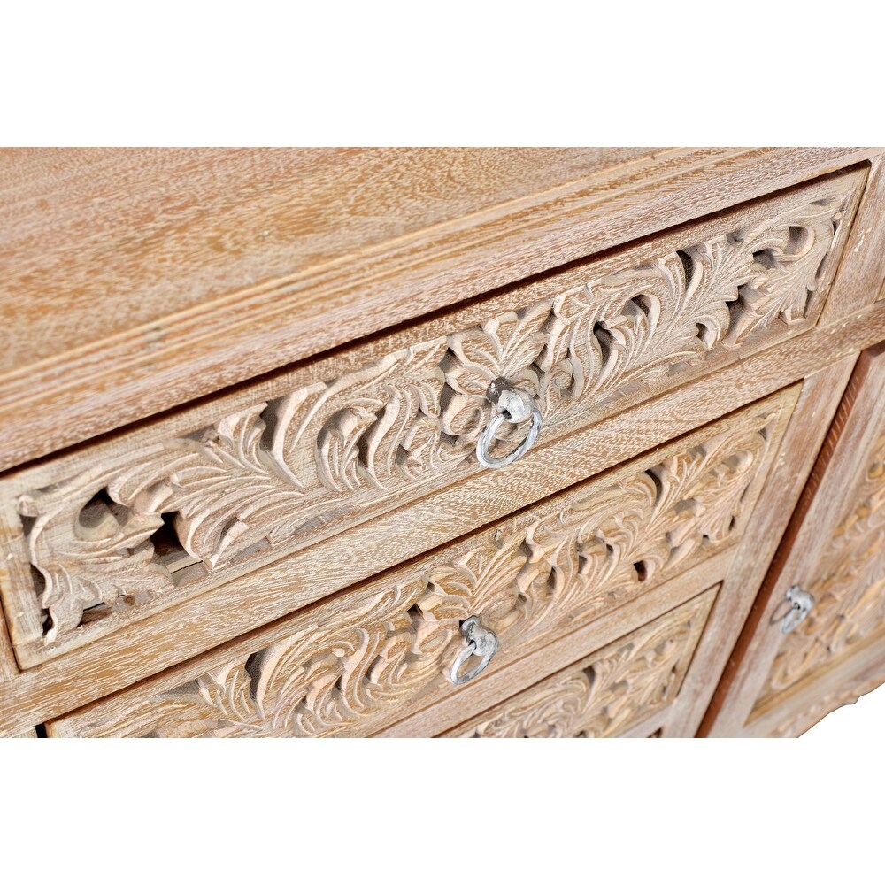 Florence Floral Carved Wood 6 Drawer 2 Door Sideboard