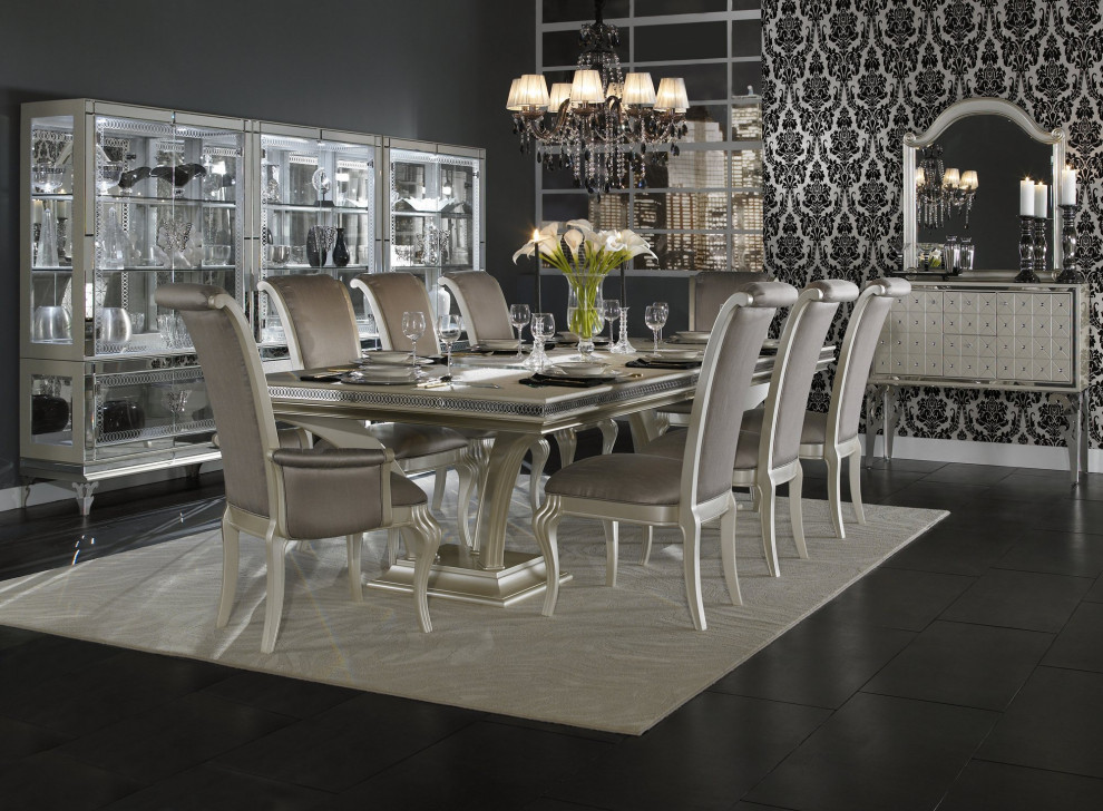 Aico Amini Hollywood Swank  Dining 1 Arm Chair in Pearl Caviar   Traditional   Dining Chairs   by AMOC  Houzz