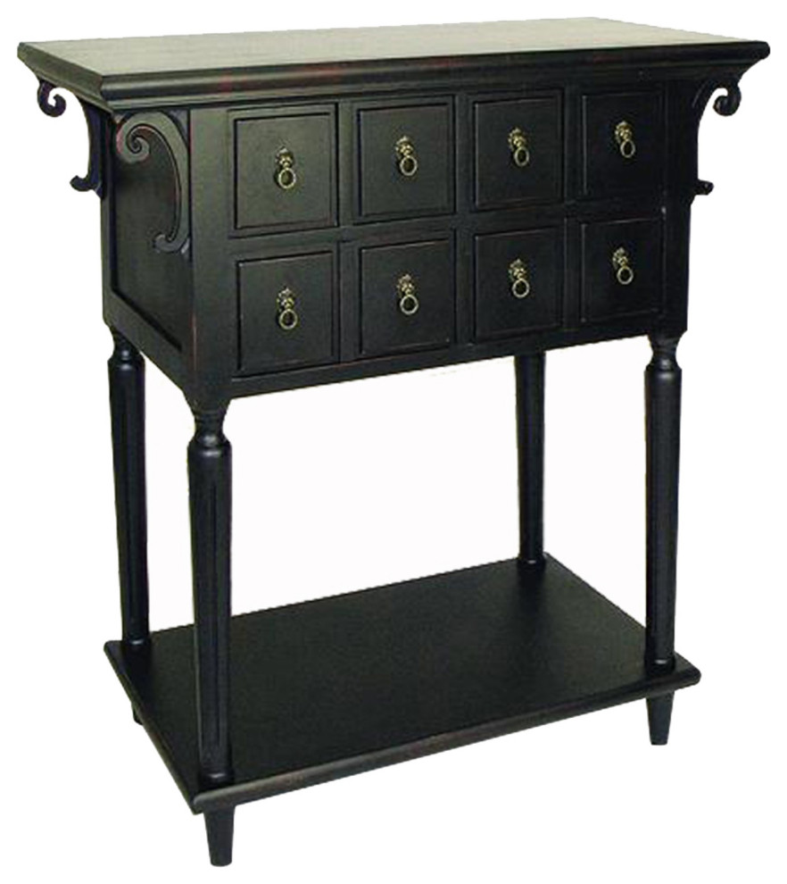 Hand Finished 6 Drawers Console Table With 1 Bottom Shelf  Antique Black   Traditional   Console Tables   by VirVentures  Houzz