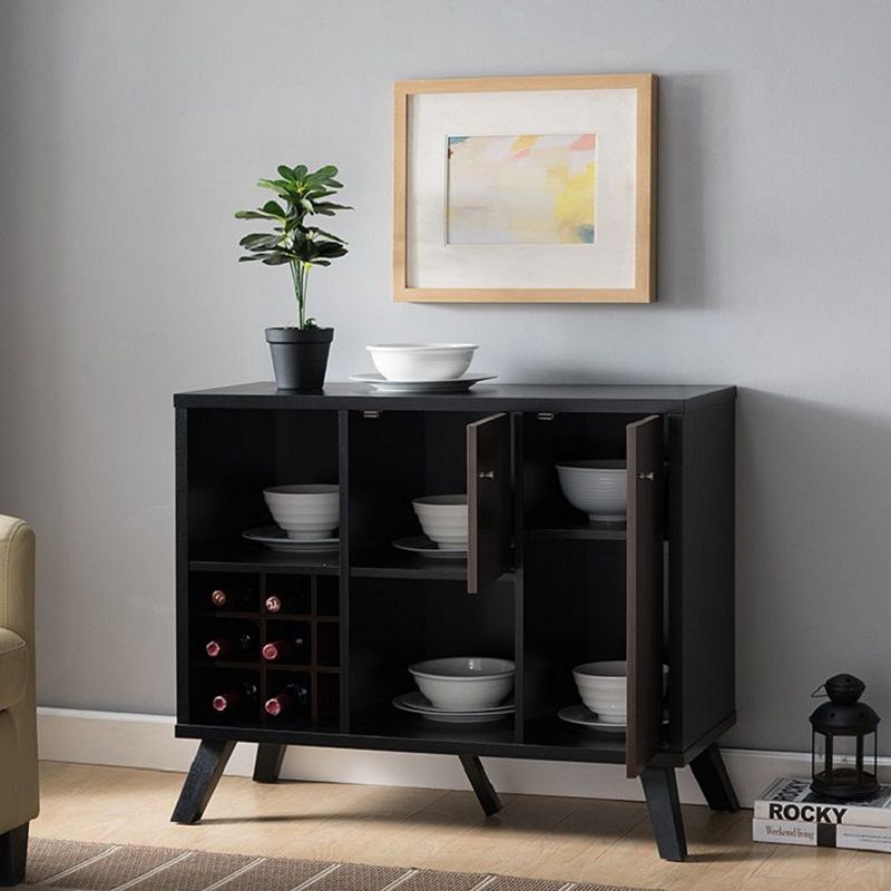 FC Design Black and Dark Walnut Buffet with Wine Storage