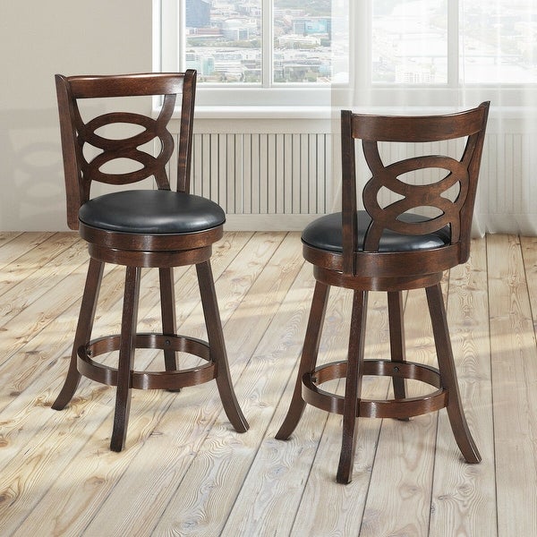 Costway Set of 2 Bar Stools 24'' Height Wooden Swivel Backed Dining - 17.5''x19''x38''(WxDxH)