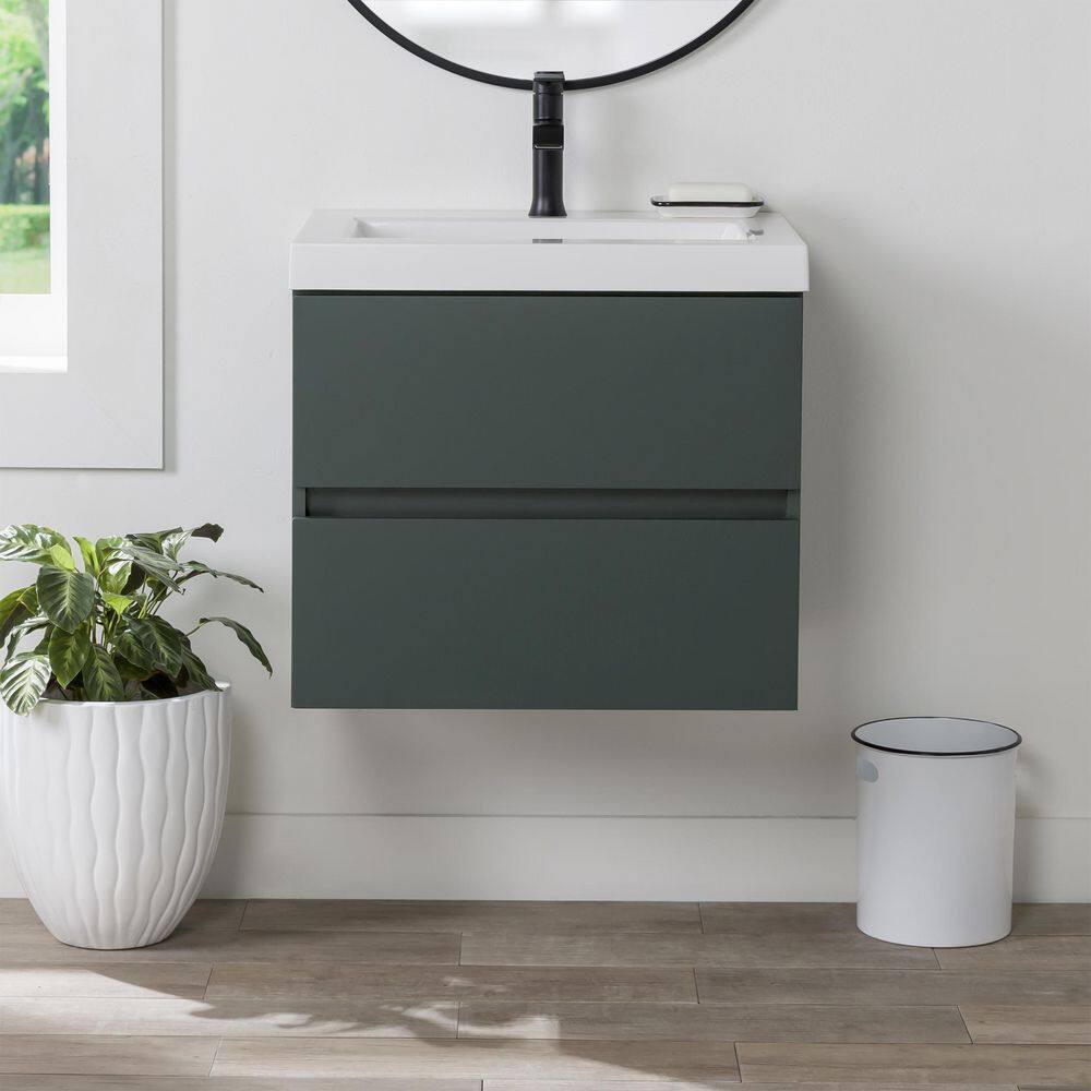 Domani Rawlins 24.5 in. W x 18.75 in. D Floating Bath Vanity in Viridian Green with Cultured Marble Top in White with Sink B24X20290