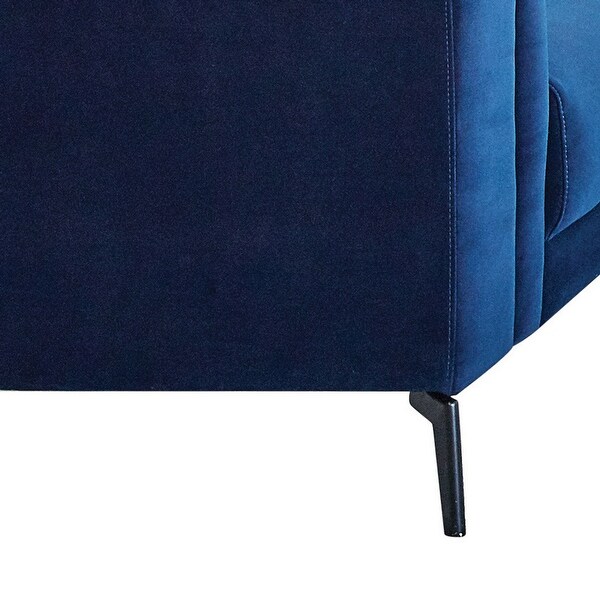 43 Inch Modern Accent Chair， Channel Tufted， Tuxedo Arms， Blue Matte Velvet