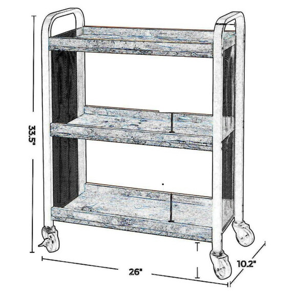 3 Tier Wood and Metal Kitchen Cart with Mesh Side ...