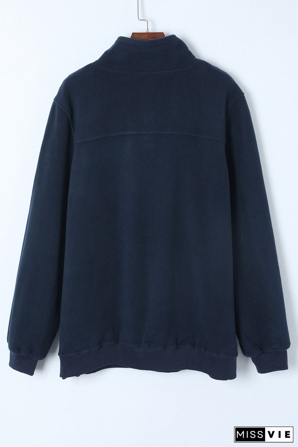 Blue Snap Buttons Pullover Plus Size Fleece Sweatshirt