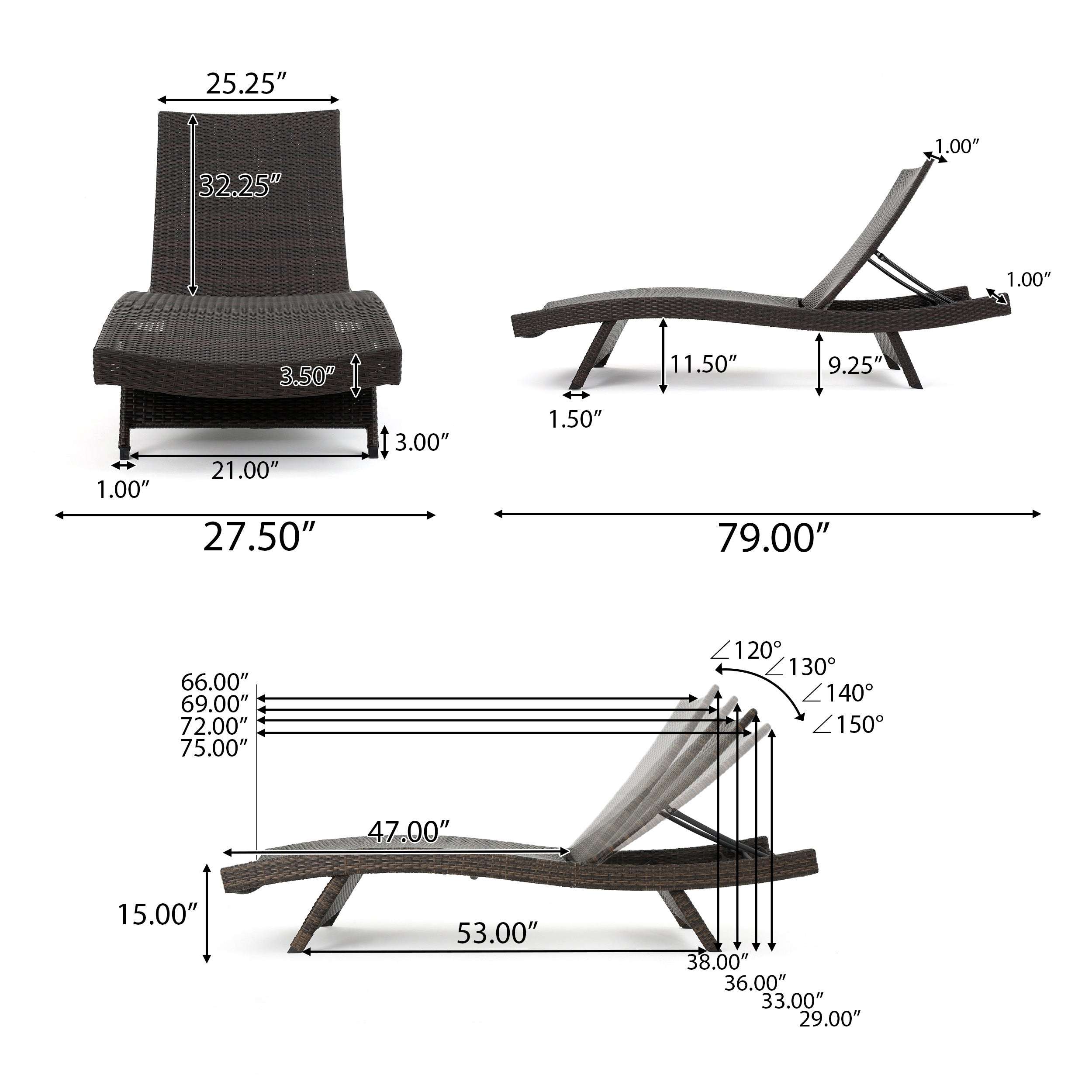 Lakeport 3pc Outdoor Wicker Chaise Lounge & Table Set