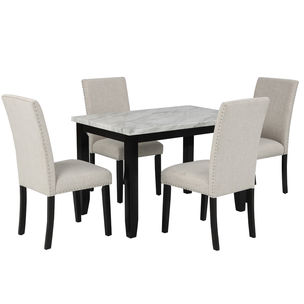 5 Pc Dining Set Table with 4 Thicken Cushion Dining Chairs Furniture