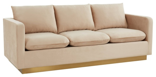 LeisureMod NS83BG Nervo Beige Modern Mid Century Velvet Sofa with Gold Frame   Contemporary   Sofas   by clickhere2shop  Houzz