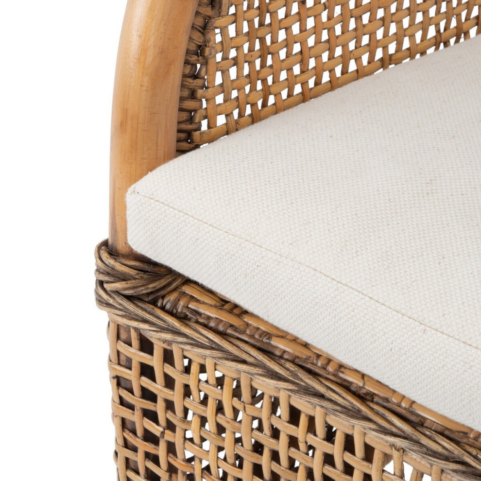 Lauren Rattan Accent Chair With Cushion  Natural/White   Tropical   Armchairs And Accent Chairs   by Rustic Home Furniture Deco  Houzz