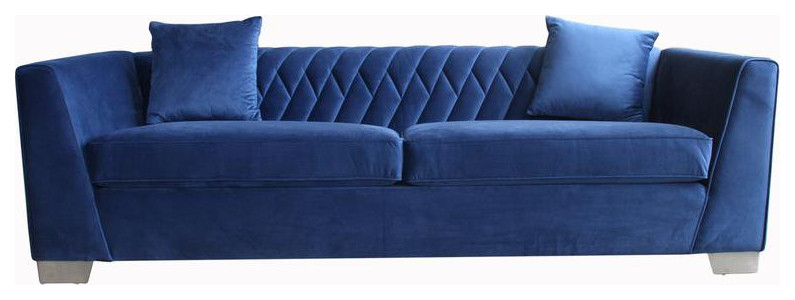 Elegant Sofa  Brushed Stainless Steel  ampUnique Channel Tufted Velvet Back   Contemporary   Sofas   by Decorn  Houzz