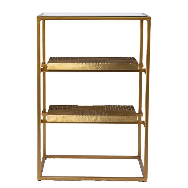 SEI Furniture Pantello Glass-Top Side Table w/ Shelving， Brass