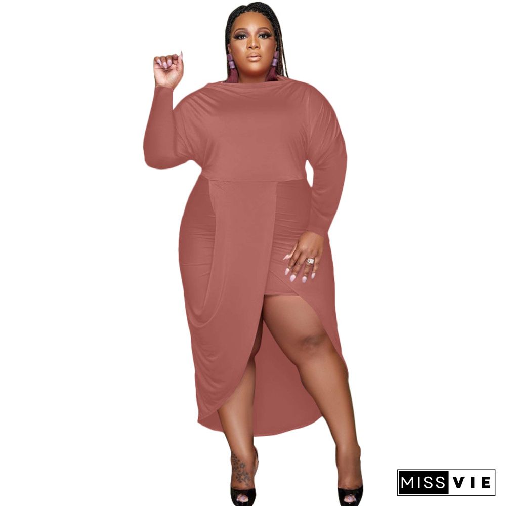 Fashion Plus Size Solid Color Sexy Fake Two-piece Dress