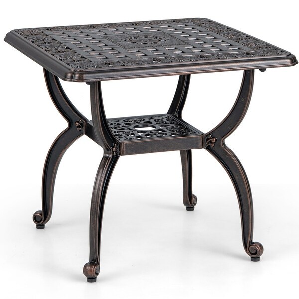 Cast Aluminum Outdoor Side Table with Storage Shelf for Garden Porch Balcony