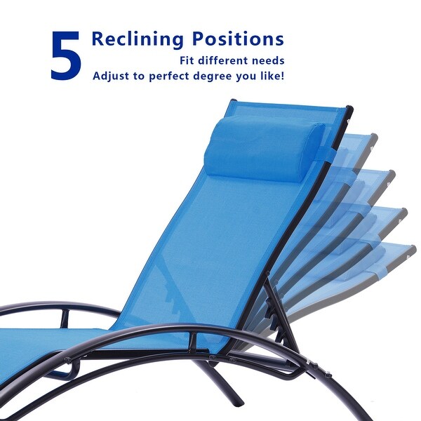 2-Piece Blue Metal Outdoor Chaise Lounge Recliner Chair with Five-Position Adjustable For Patio Lawn Beach Pool