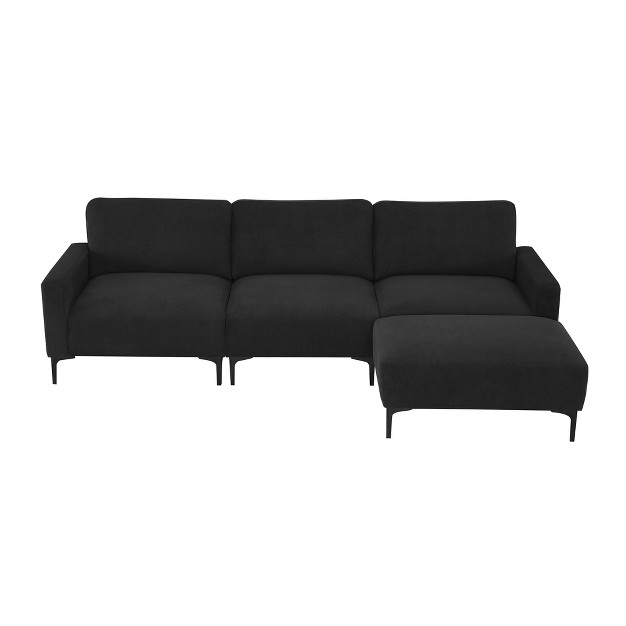 L shaped Sectional Sofa Couch Set 4 seat Velvet Upholstered Couch Set With Convertible Ottoman modernluxe