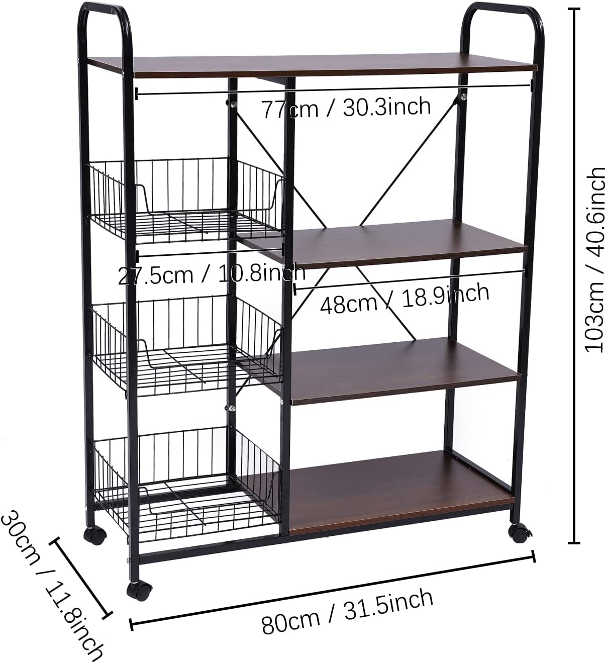 MONIPA Kitchen Baker’s Rack Utility Storage Shelf Free Standing Kitchen Organizer With Wheels for Spices， Pots， Pans and Oven