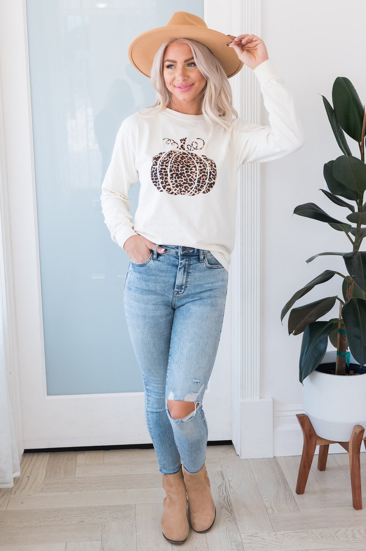 Leopard Pumpkin Long Sleeve Modest Tee