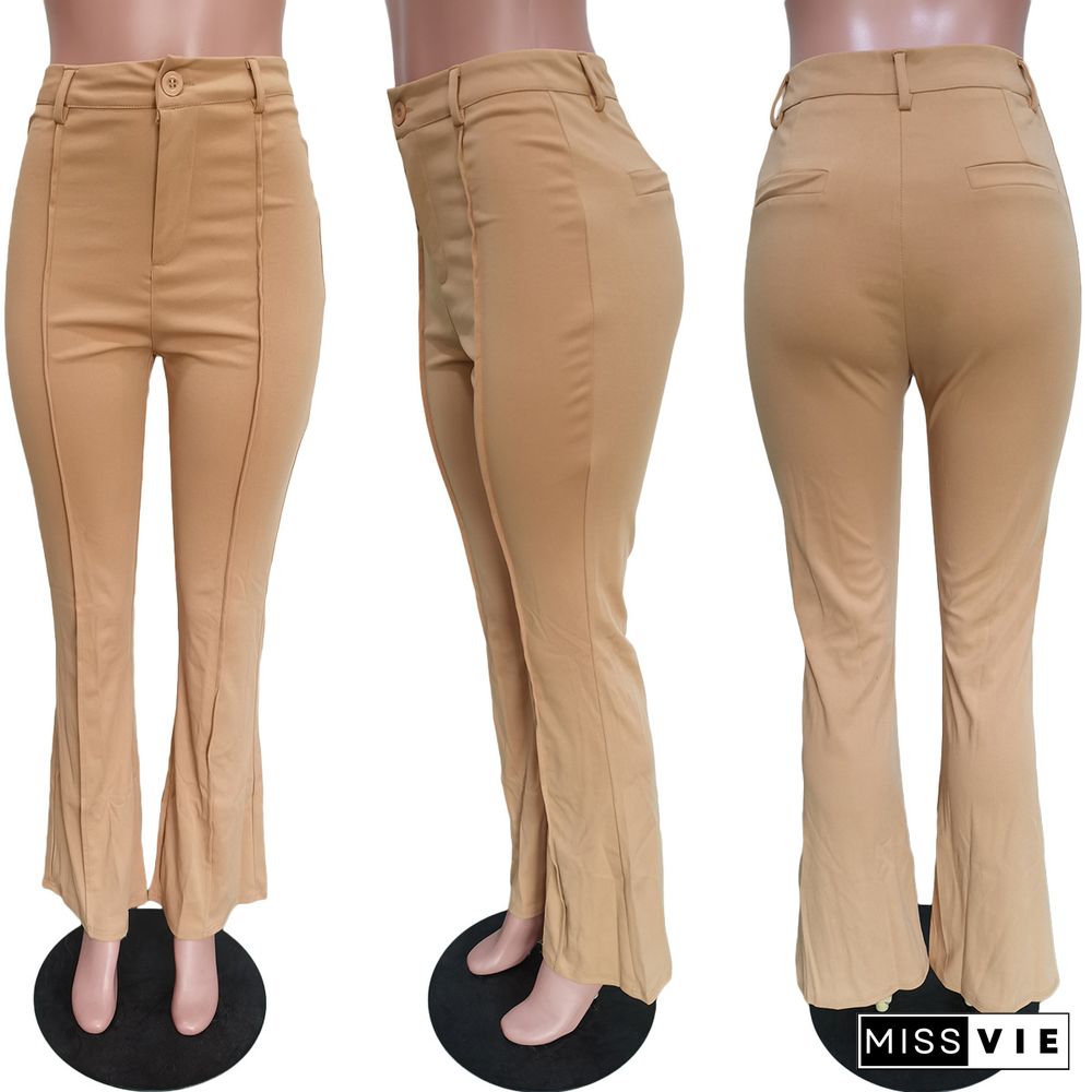 Summer Solid Color Elegant Flared Wide Legs Pants High Waist OL Ladies Long Trousers Slim Pants