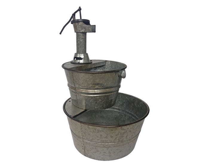 Backyard Expressions 30 Inch Two Tier Rustic Galvanized Metal Barrel Fountain - 906029