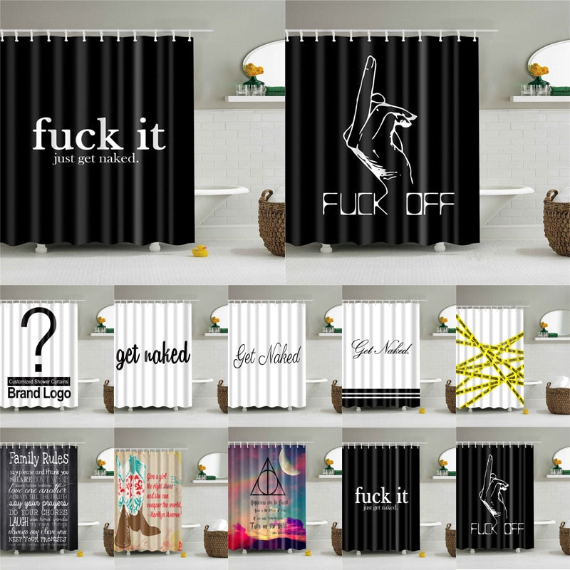 Letters Pattern Shower Curtains bathroom-1 Curtain Thicken Waterproof Bath Curtain with Plastic 12 Hooks for Home Decoration