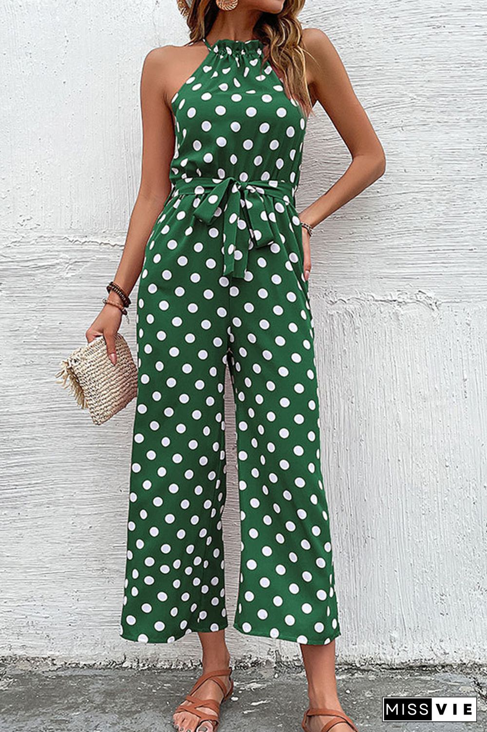 Polka Dot Long Pants Loose Jumpsuit Wholesale