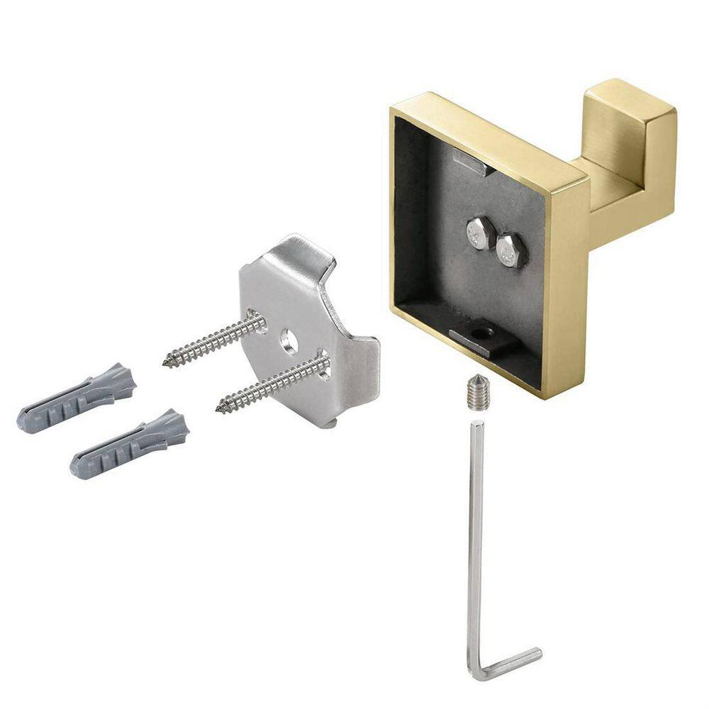 Dracelo Wall Mounted Square Bathroom Towel Hook Robe Hook in Brushed Gold J-Hook(2-Pack) B09338X5C3