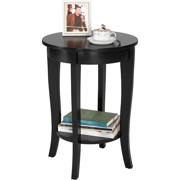 End Table Living Room Small Side Table with 2-Tier Storage Shelves，Round Bedside Tables